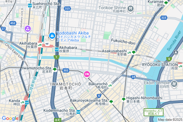 Map of 東京都千代田区東神田2-8-16　GRIDS HOSTEL+LOUNGE AKIHABARA